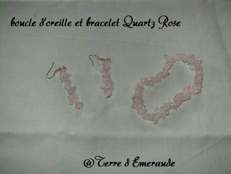 bracelet et boucles d'oreilles Quartz rose