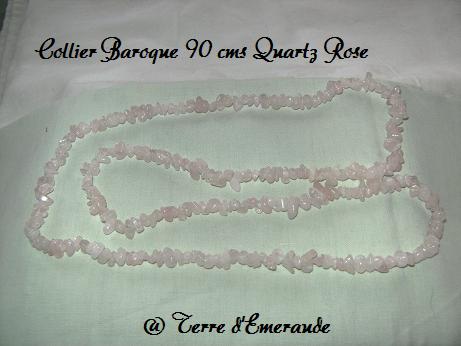 collier baroque quartz rose 90 cms